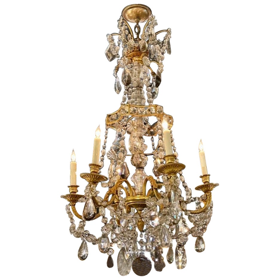 Lustre en bronze doré et cristal de style Louis XVI du 19e siècle