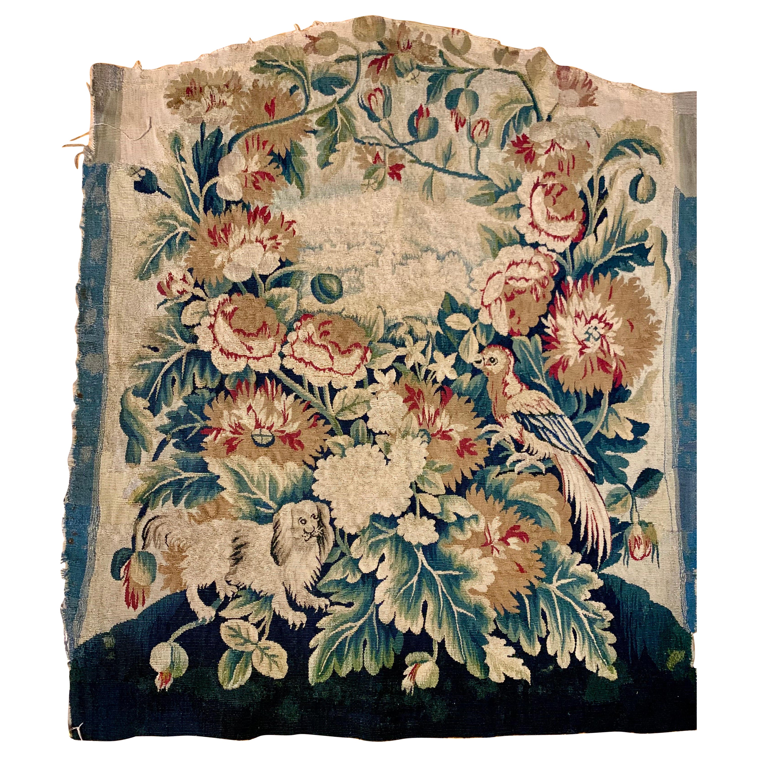 Late 18th C. French Aubusson Tapestry Silk & Wool Seat Fragment For Sale