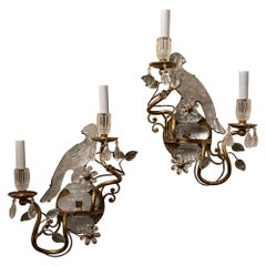 Wonderful Maison Baguès Two-Arm Rock Crystal Bird Parrot Urn Petite Sconces