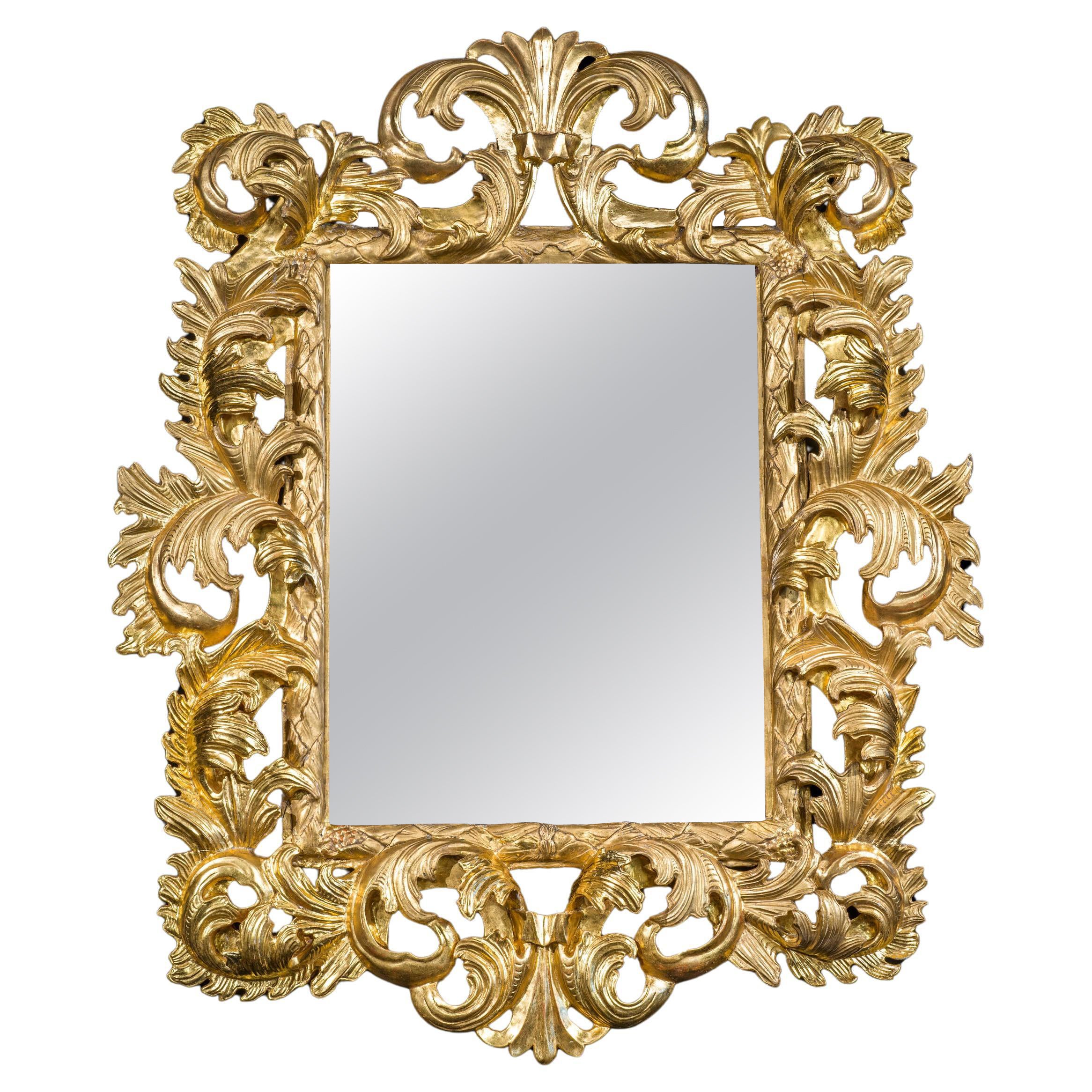 Large Italian Florentine Acanthus Giltwood Wall Mirror For Sale
