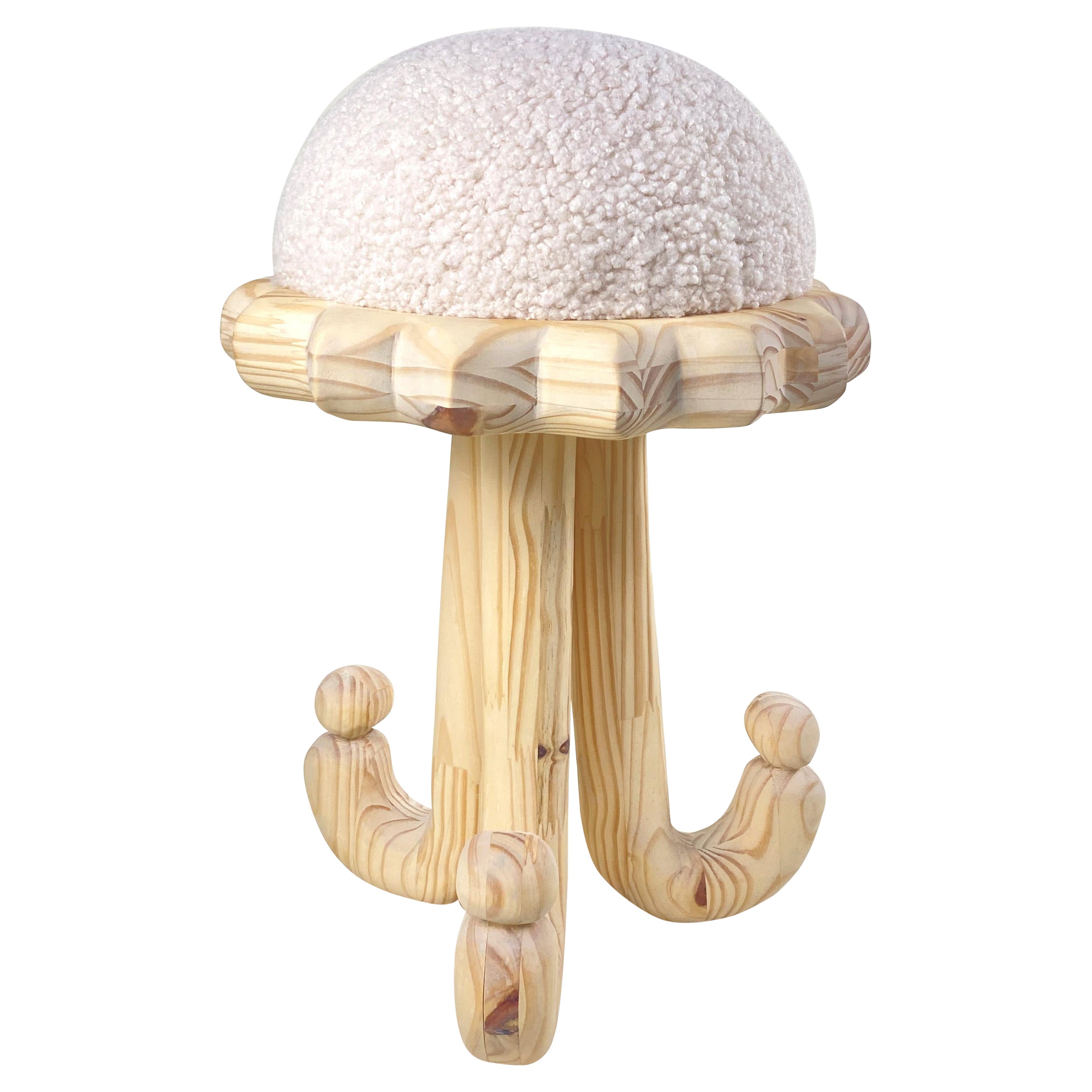 JoJoJo hand carved by hand wood stool, edition by artist Alix Coco For Sale