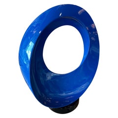Vintage Blue Lacquered Modern Freeform Abstract Wave Round Statue Sculpture 