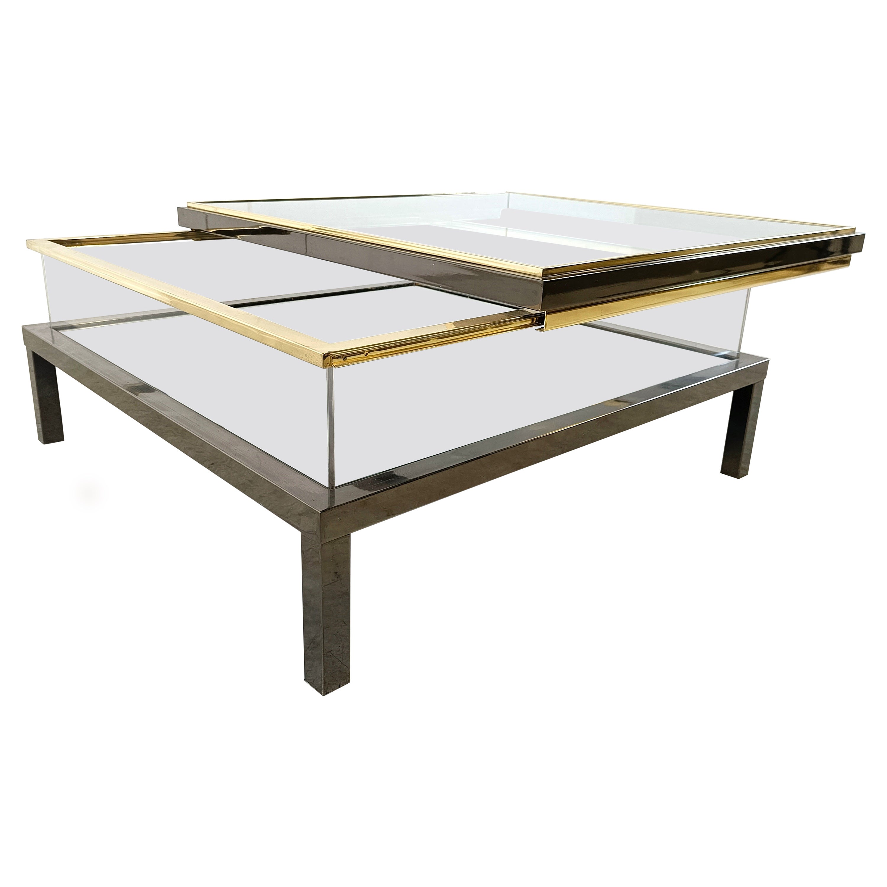 Vintage sliding glass coffee table by Maison Jansen, 1970s For Sale