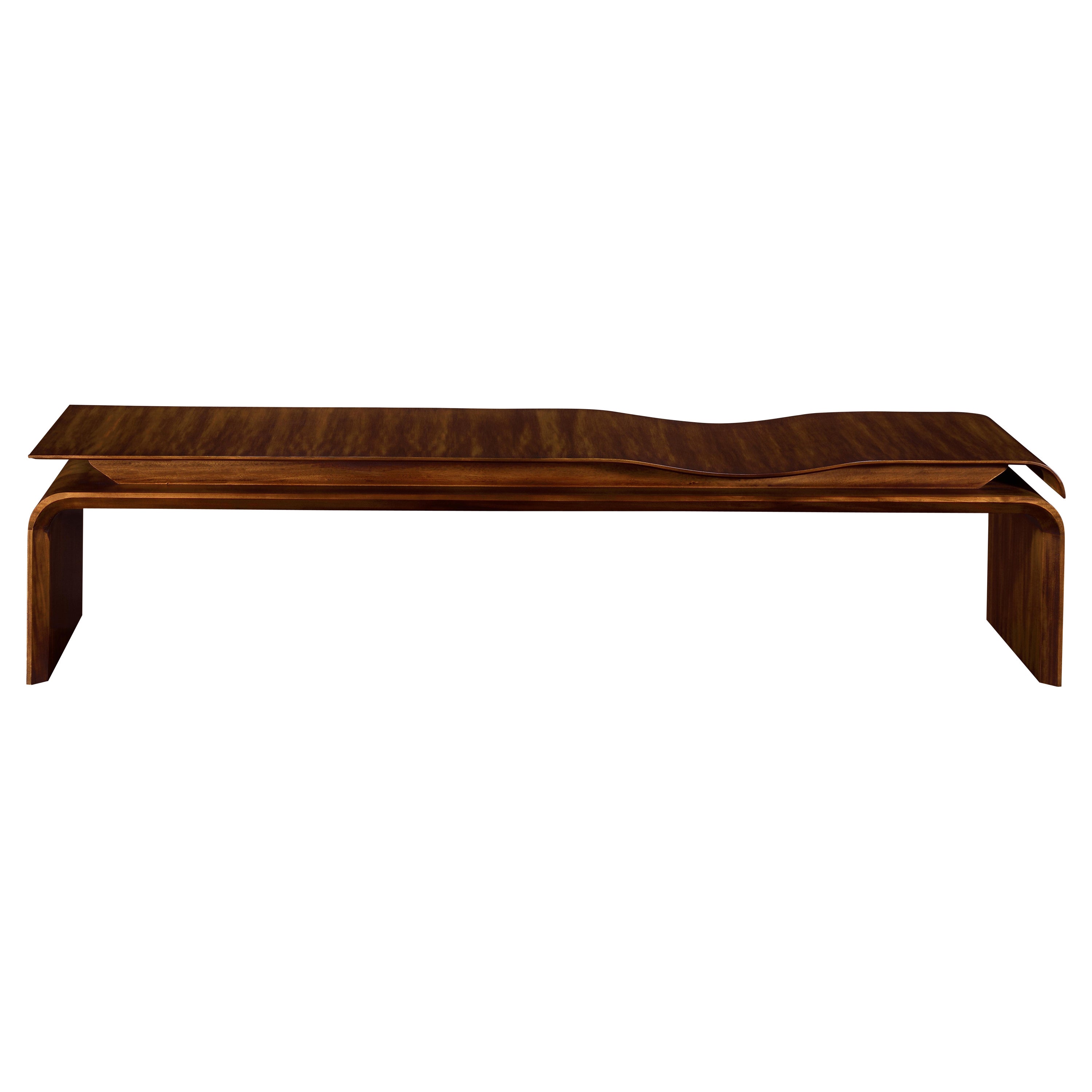 Sleek & modern wooden Borghi Bench. Curved design and minimalist aesthetic For Sale