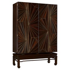 Armoire Cassano en laiton. Placage d'ébène et incrustations de laiton. Avec les ustensiles pour un bar 