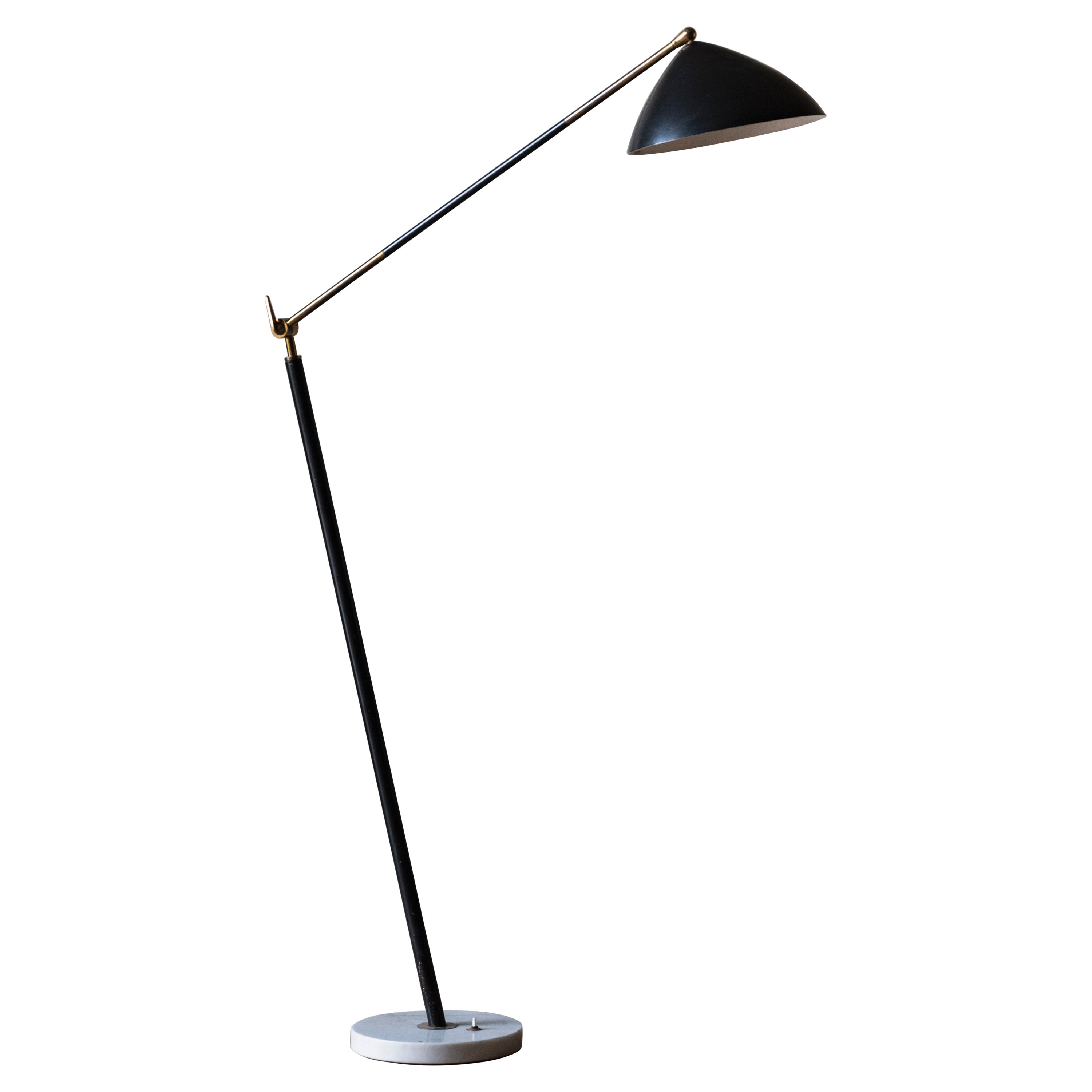 Italian 1950s Brass & Marble Articulating Floor Lamp by Stilux, Milano