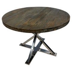 Rustic Wood Top Round Dining Table with Modern Chrome Base