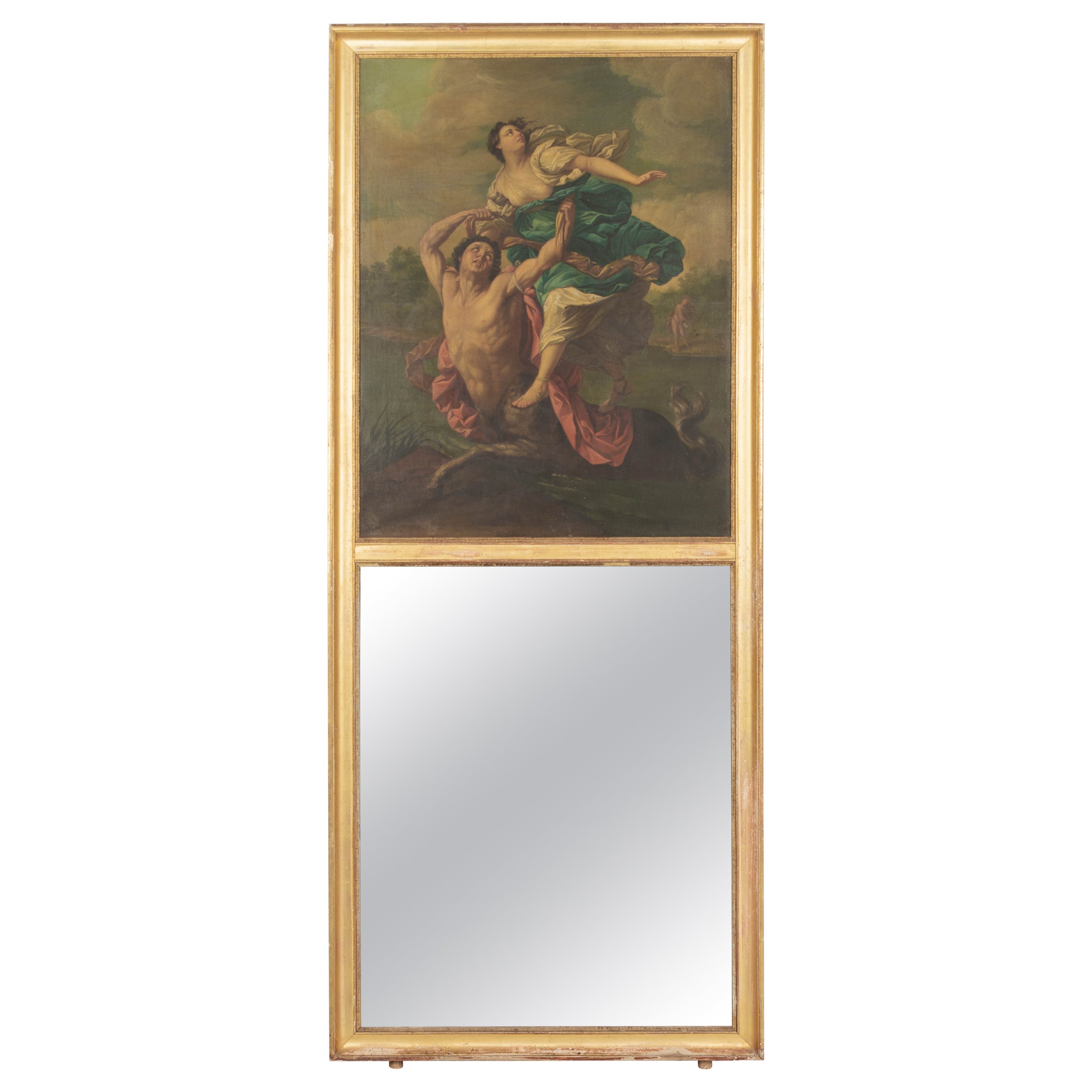 Französischer Trumeau-Spiegel des 18. Jahrhunderts mit griechischer Mythenmalerei