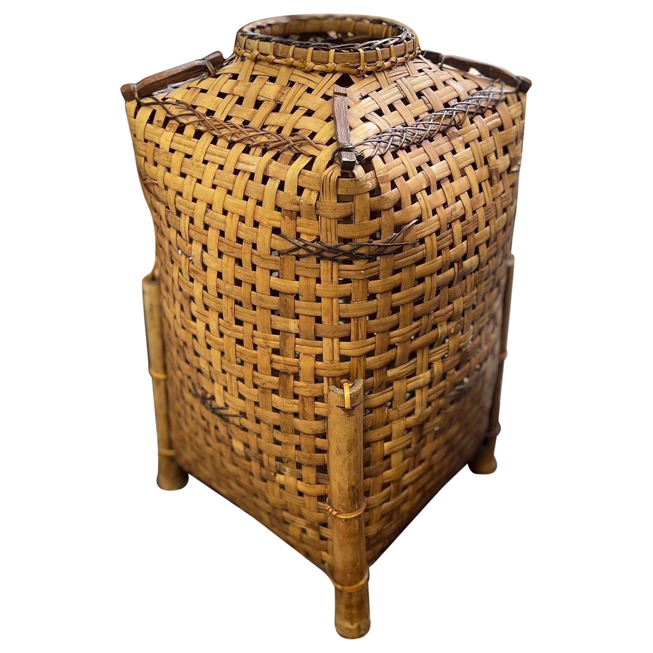 Vintage Rattan Woven Basket For Sale