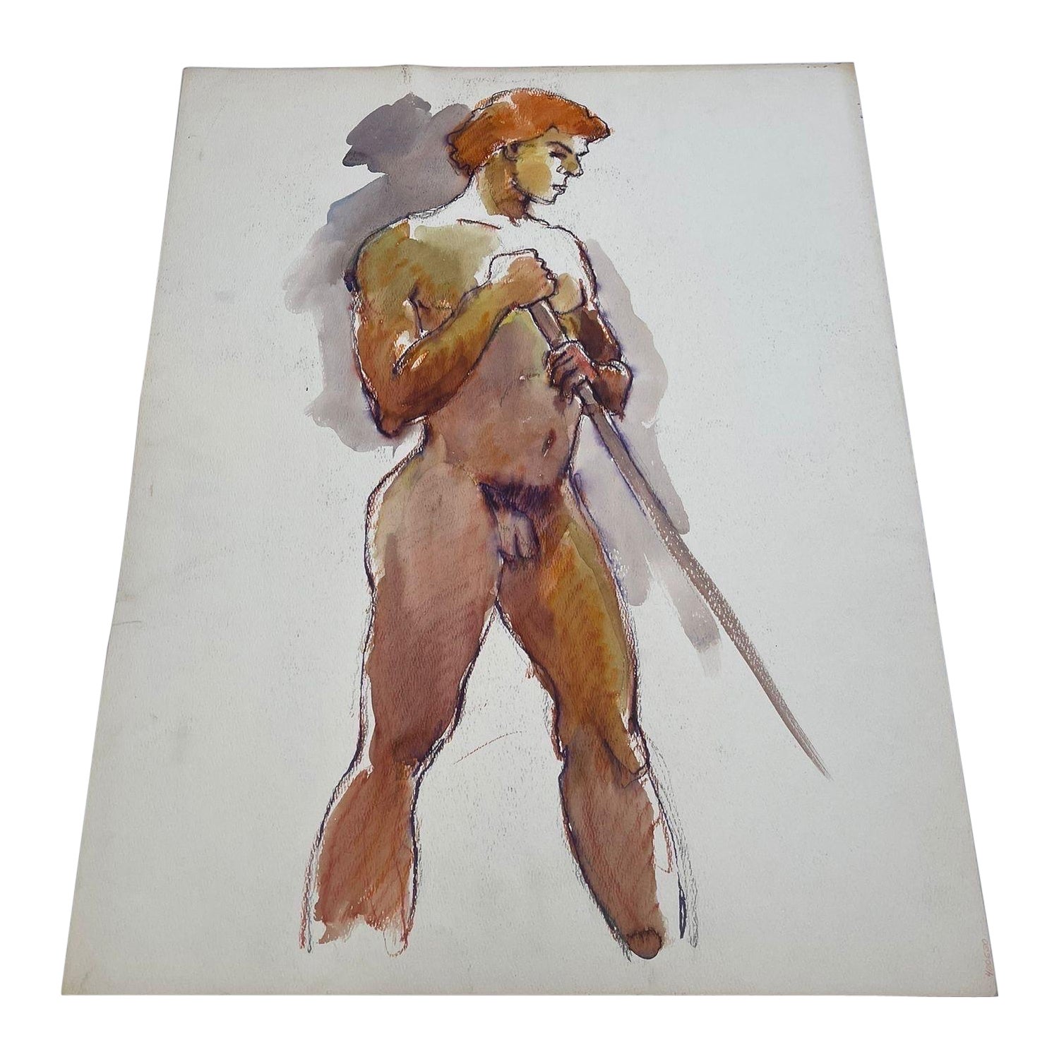 Vintage Nude Portrait on Paper Double Sided. For Sale