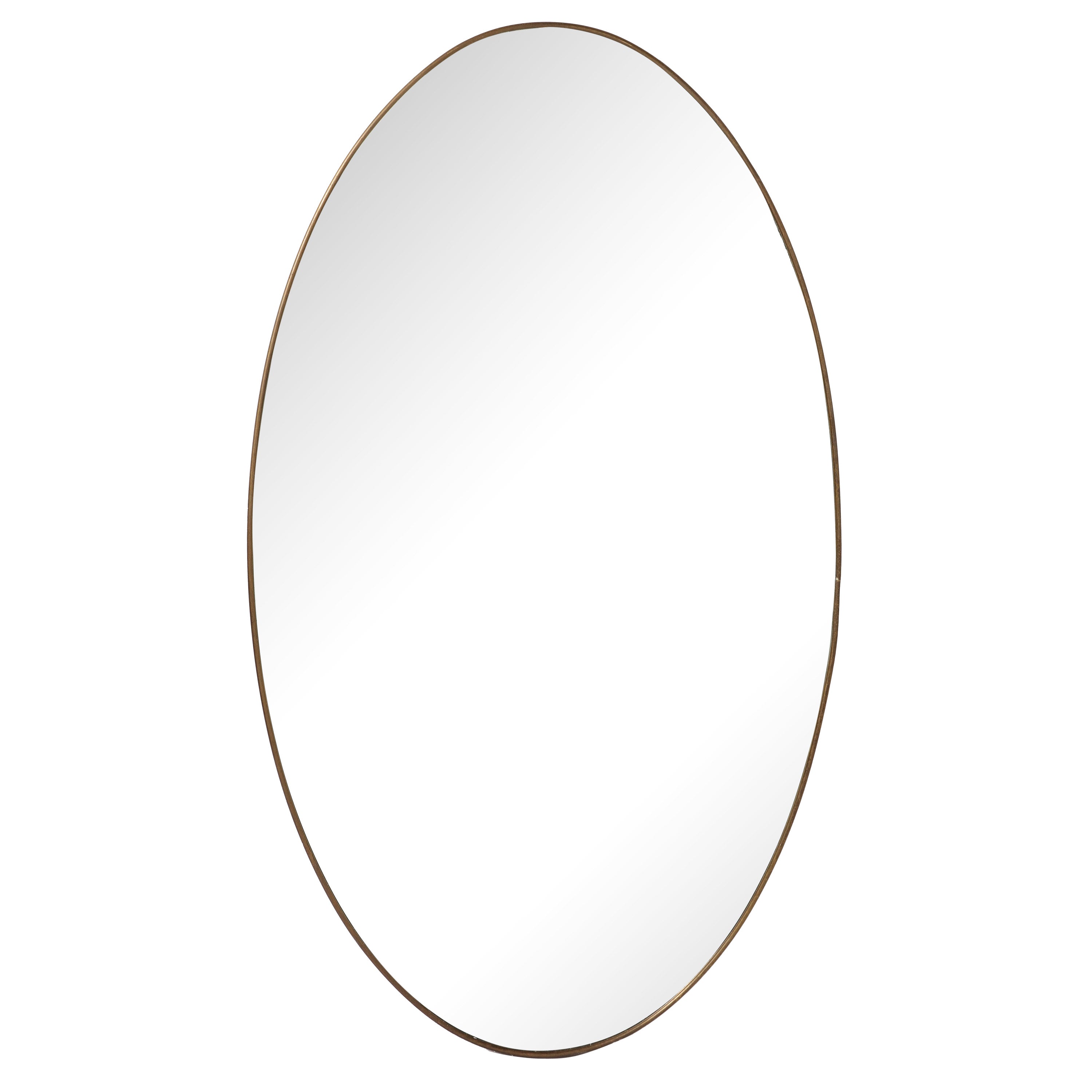 Italian Modernist Brass Oval Grand Scale Wall Mirror, Italy, circa 1950 For Sale