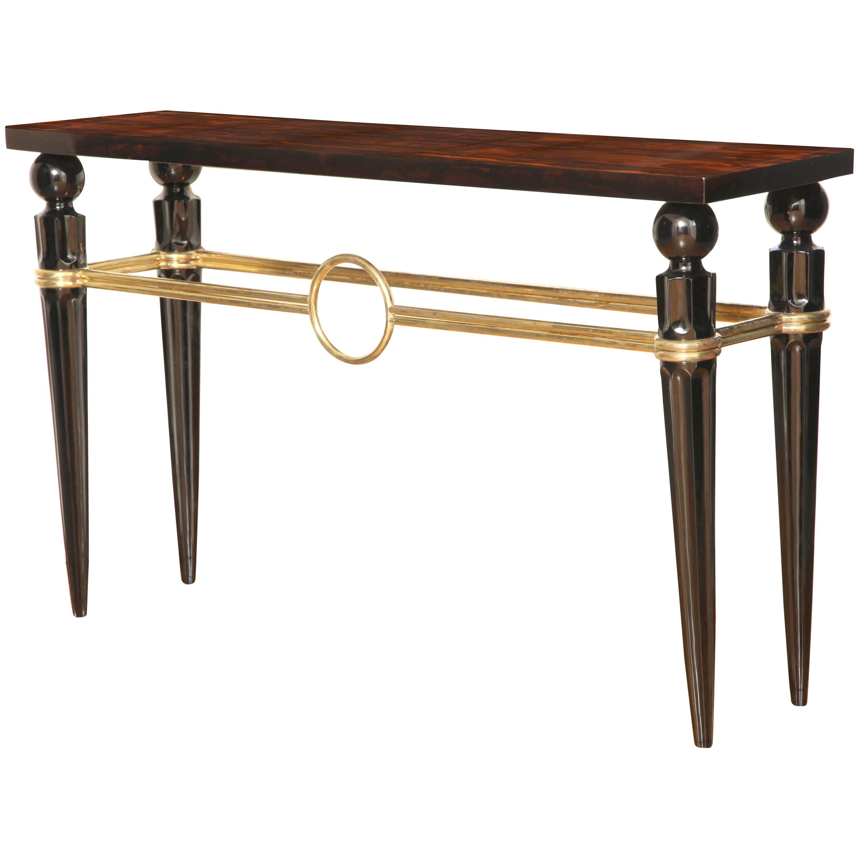 Art Deco Console Table in Macassar Ebony and Brass, circa 1940