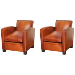 Elegant Parisian Leather Club Chairs