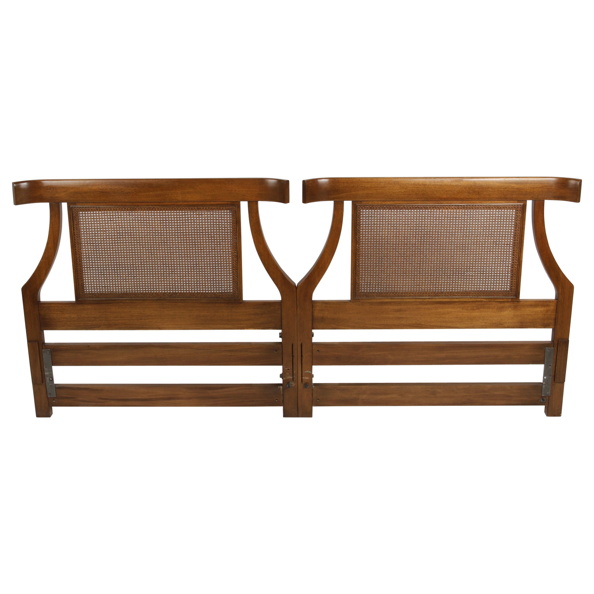 1960s Mid-Century Modern Curved Sculptural Mahogany & Cane King Size Headboard For Sale