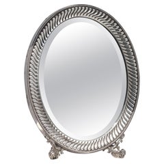 Continental Neoclassical Silver Oval Dressing Mirror, 19th Century