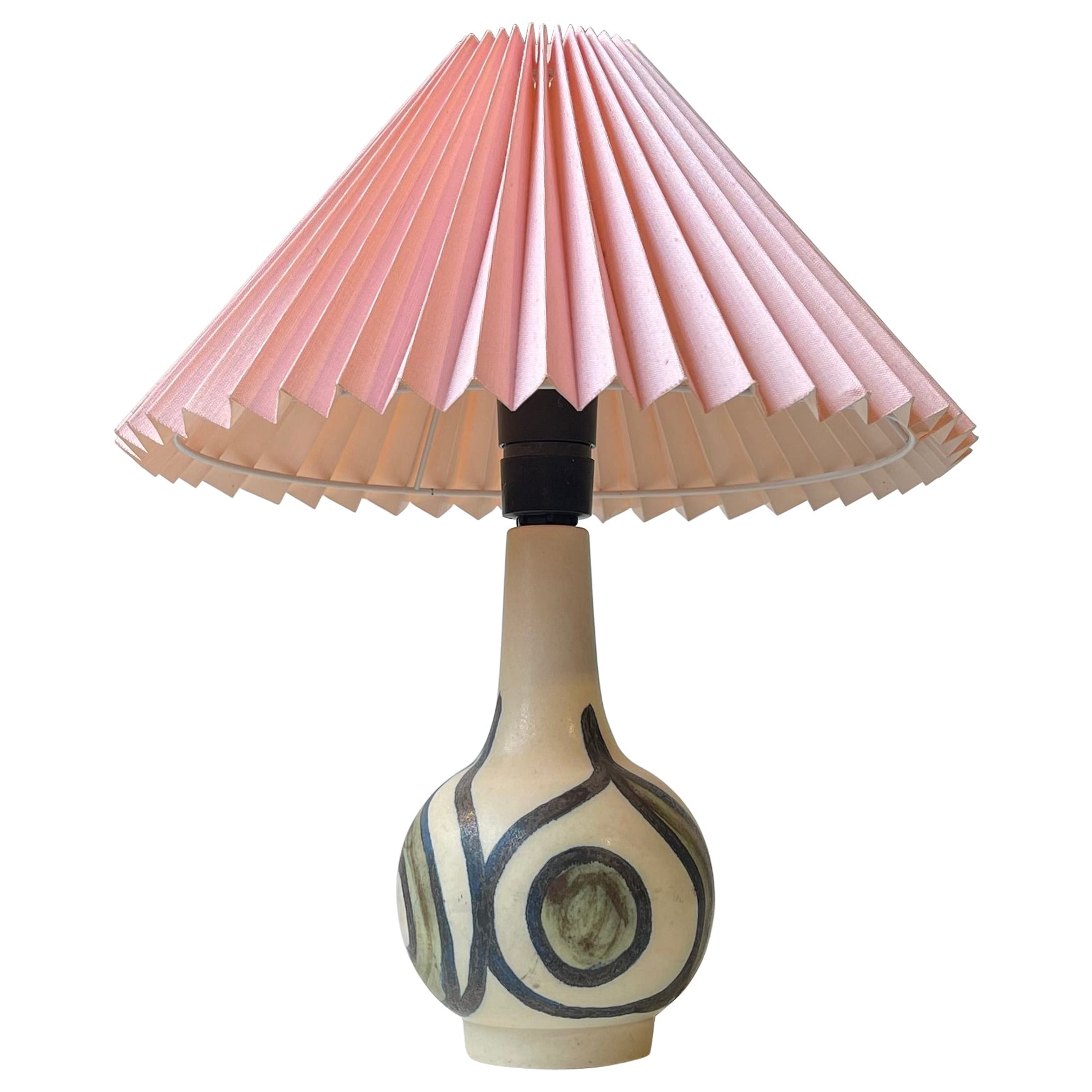 Rosafarbene skandinavische moderne glasierte Keramik-Tischlampe aus Keramik, 1970er Jahre