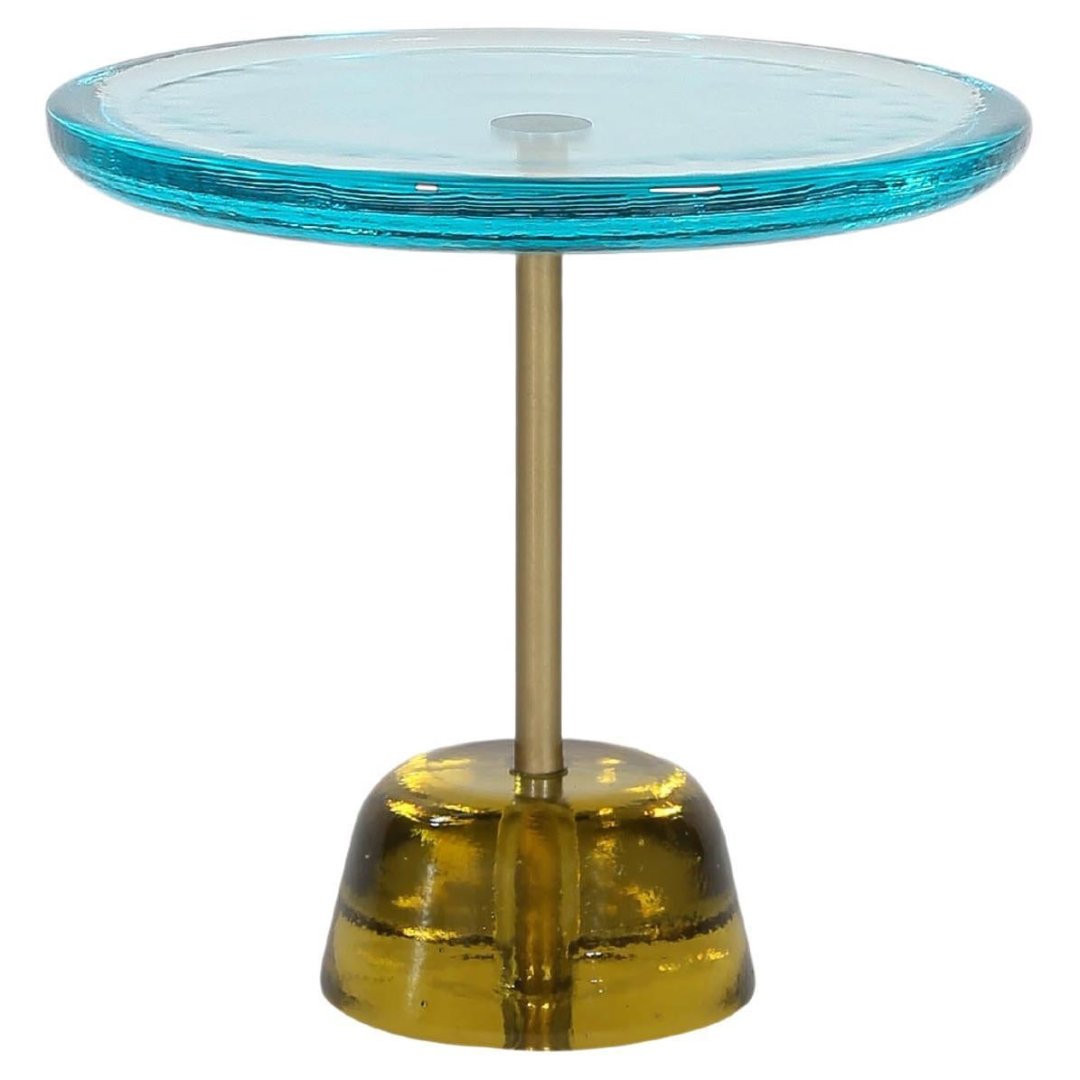 Pina Low Aqua Blue Brass Side Table by Pulpo