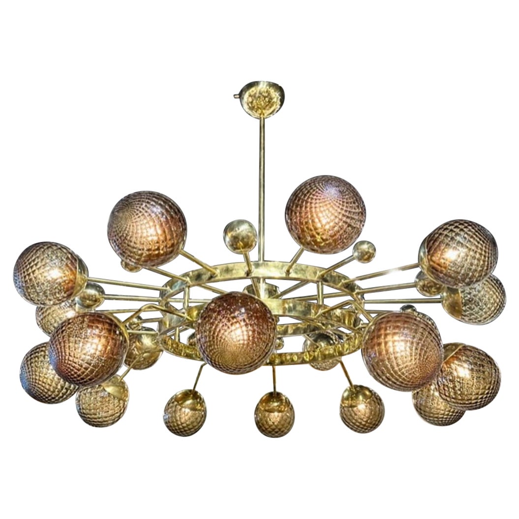 Modern Murano Fume Glass and Polished Brass Chandelier