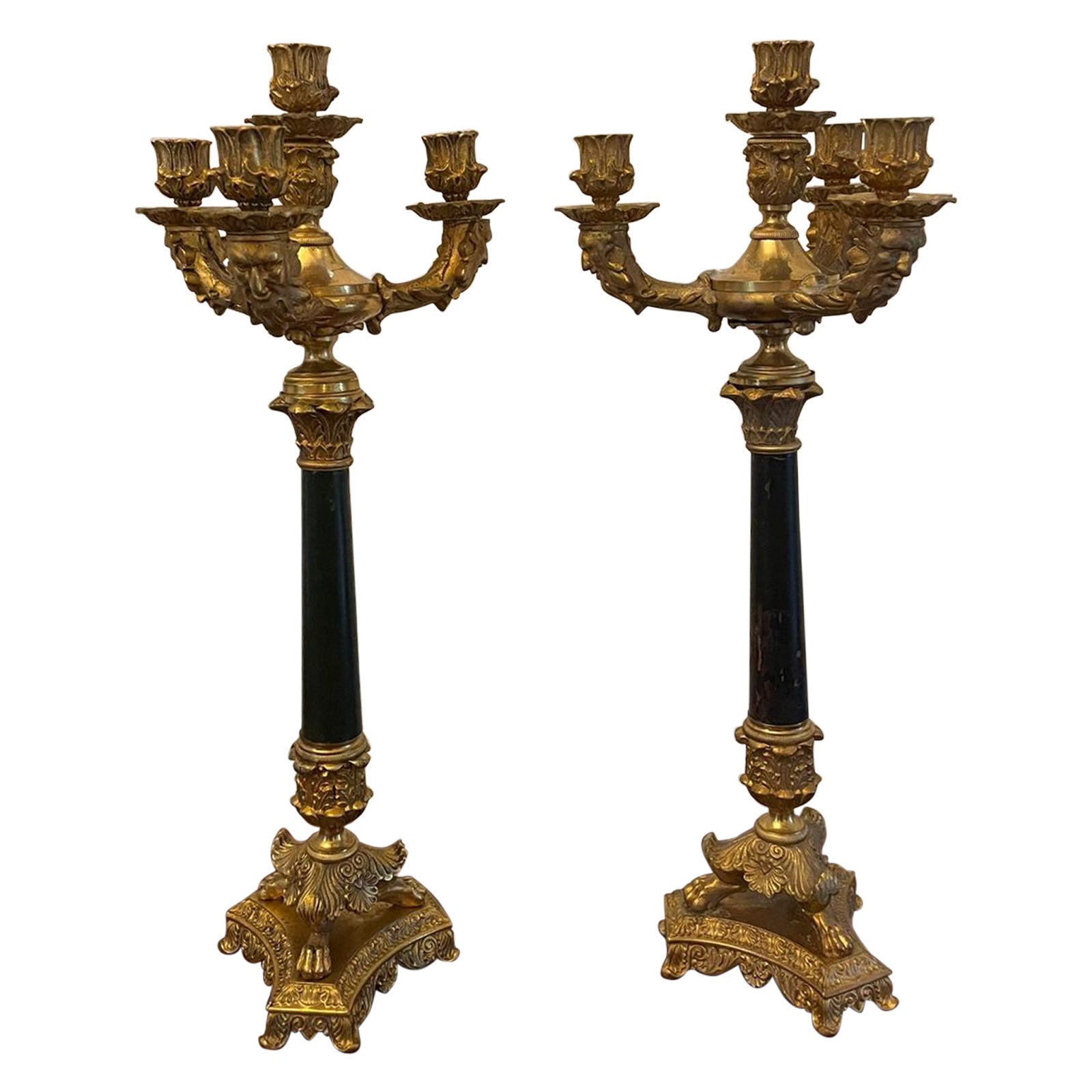 Paire de candélabres anciens de style Régence ornés en bronze doré à quatre bras de qualité