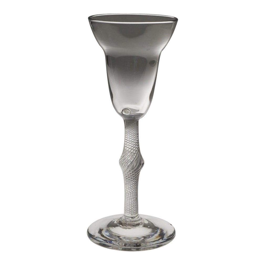 Pan Topped Air Twist Stem Wine Glass c1750 For Sale