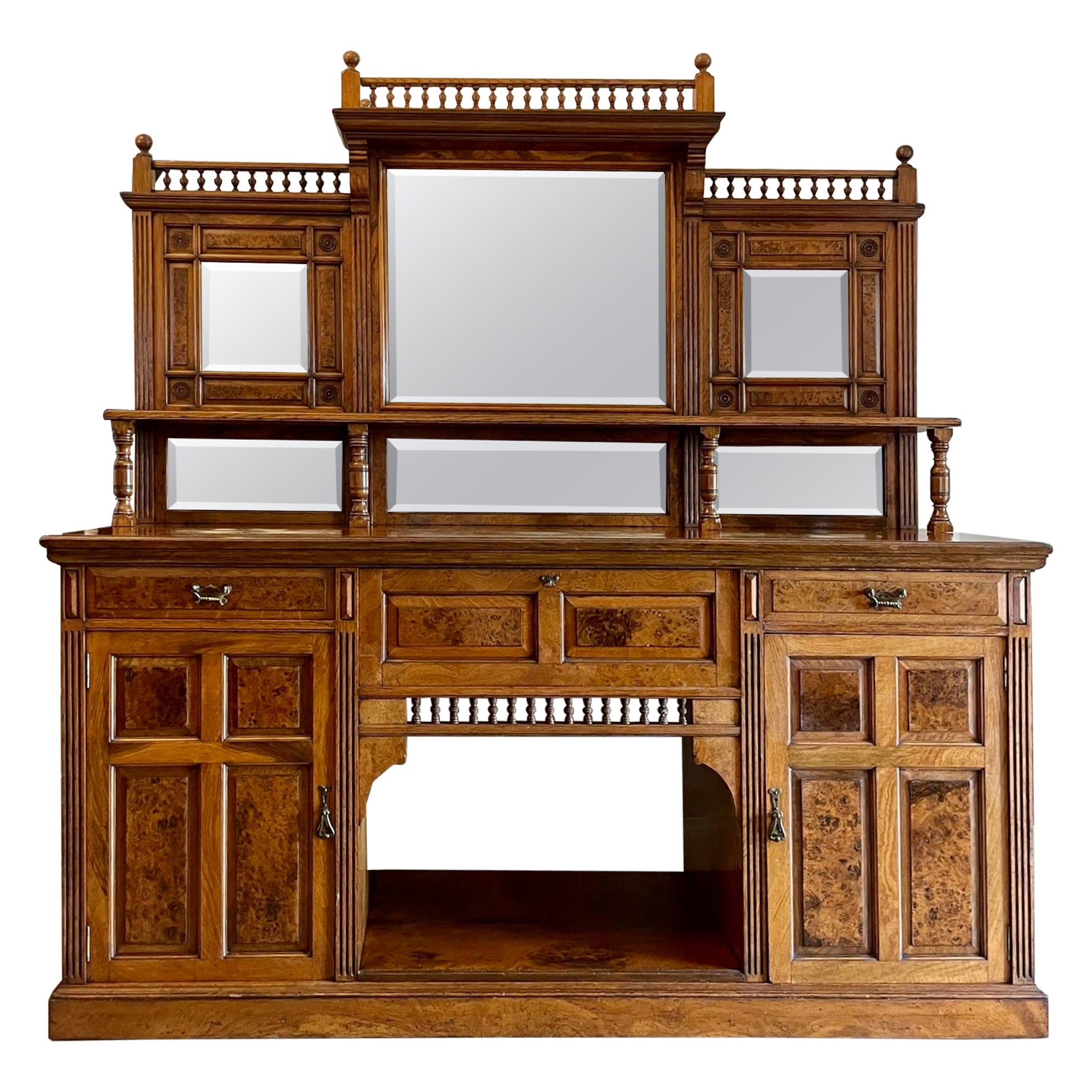Outstanding Quality Antique Victorian Pollard Oak Mirror Back Sideboard  For Sale