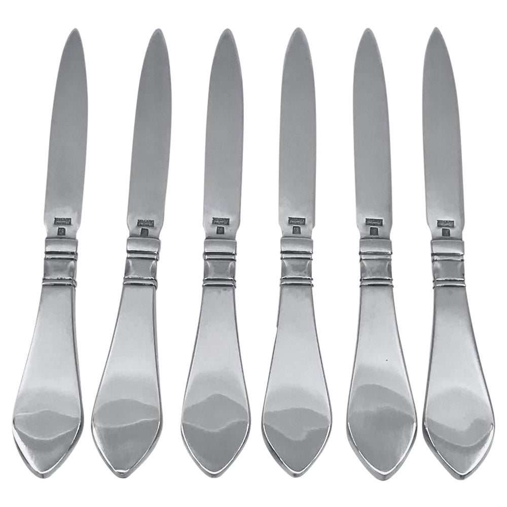 Set of 6 Georg Jensen Continental Sterling Silver All-Silver Knives For Sale