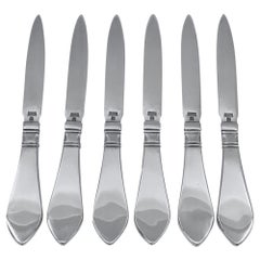Vintage Set of 6 Georg Jensen Continental Sterling Silver All-Silver Knives