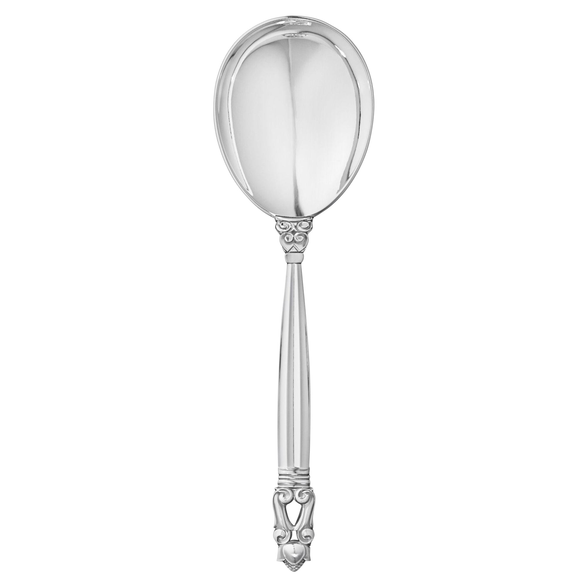 New Georg Jensen Acorn Sterling Silver Serving Spoon, Small 115 For Sale