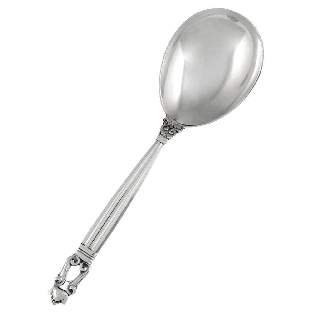 Vintage Georg Jensen Acorn Sterling Silver Serving Spoon, Small 115 For Sale