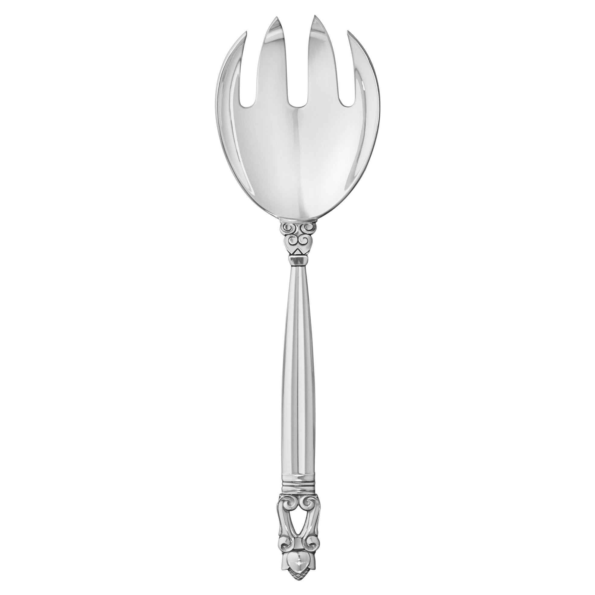 New Georg Jensen Acorn Sterling Silver Serving Fork, Small 116 For Sale