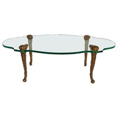 Retro Hollywood Regency P.E. Guerin Style Giltwood and Glass Oval Coffee Table 