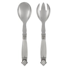 Georg Jensen Sterling Silber und Stahl Acanthus Kleines Salatbesteck 134