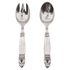 Georg Jensen Acorn Sterling Silver Salad Set