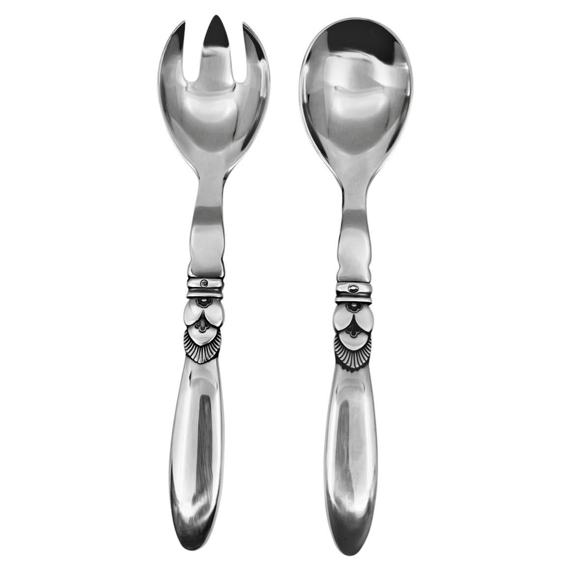 Georg Jensen Cactus Sterling Silver Salad Set Small 134 For Sale