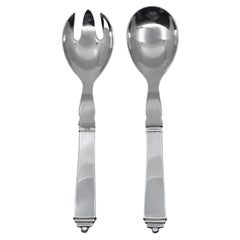 Georg Jensen Sterling Silver and Steel Pyramid Small Salad Set 110