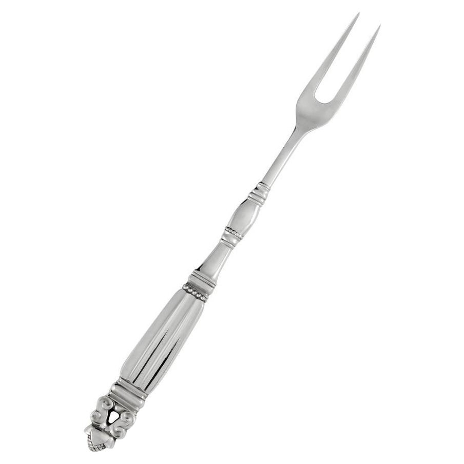 Georg Jensen Acorn Sterling Silver Roast Meat Serving Fork, Large 142 For Sale