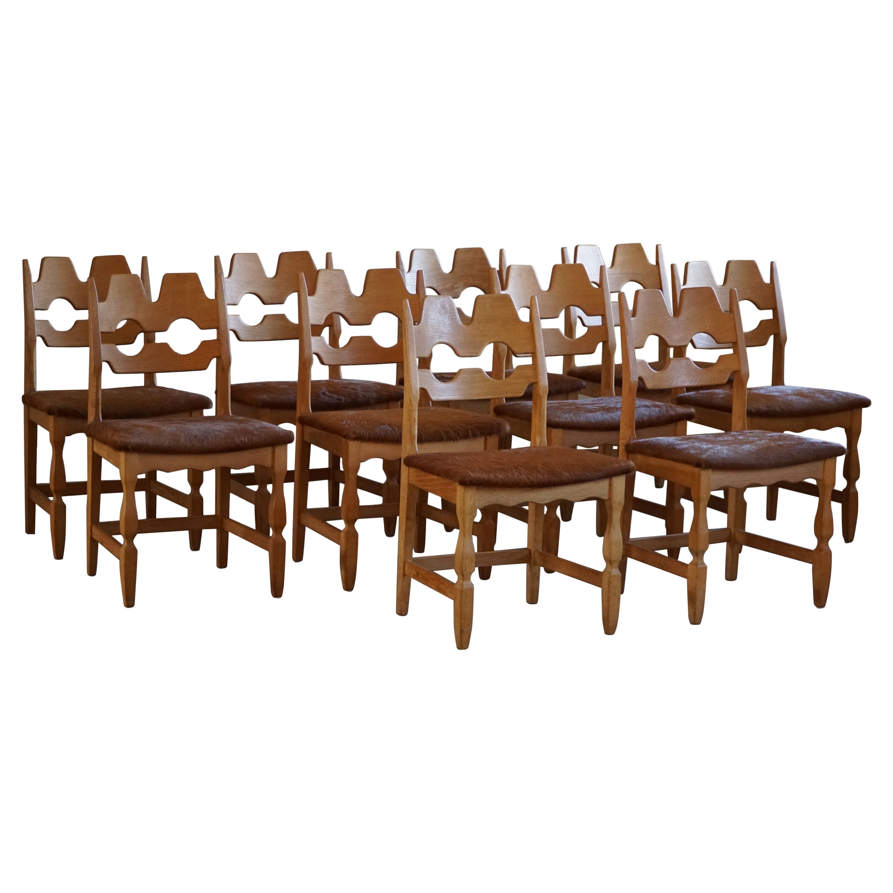 Henning Kjærnulf, Set of 10 "Razorblade" Chairs in Oak & Cowhide, 1960s