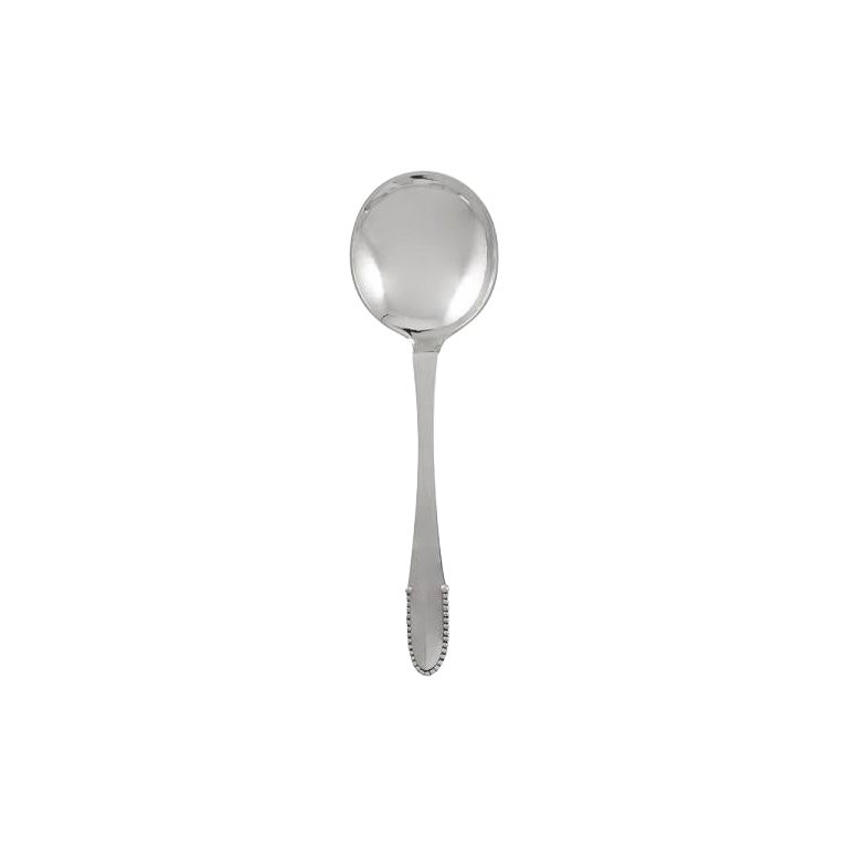 Georg Jensen Beaded Sterling Silver Soup Spoon 051 For Sale