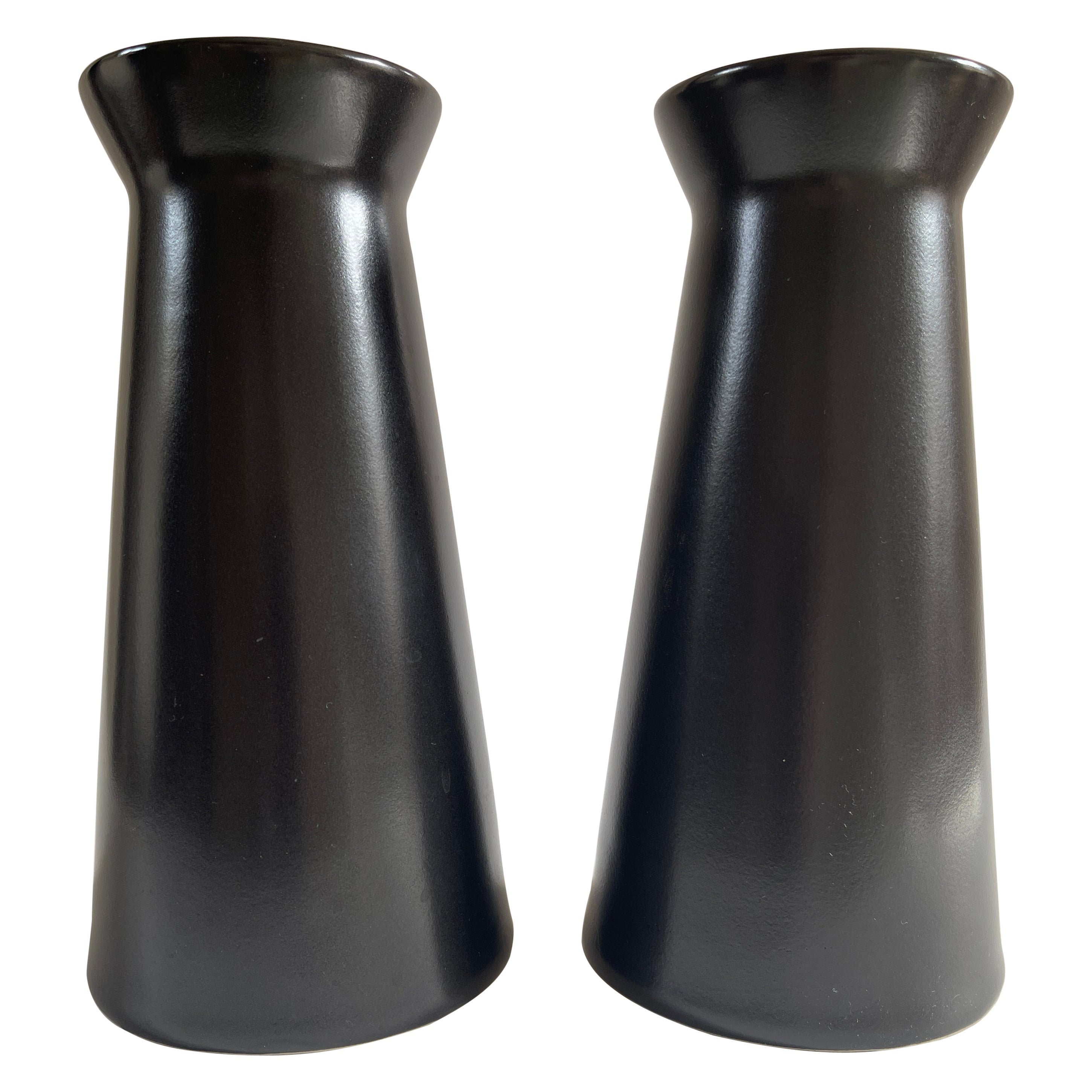 1980's Swedish Modern Black Matte Glaze Stoneware Pair of Vases For Sale