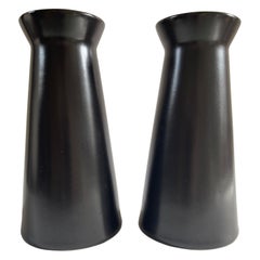 Vintage 1980's Swedish Modern Black Matte Glaze Stoneware Pair of Vases