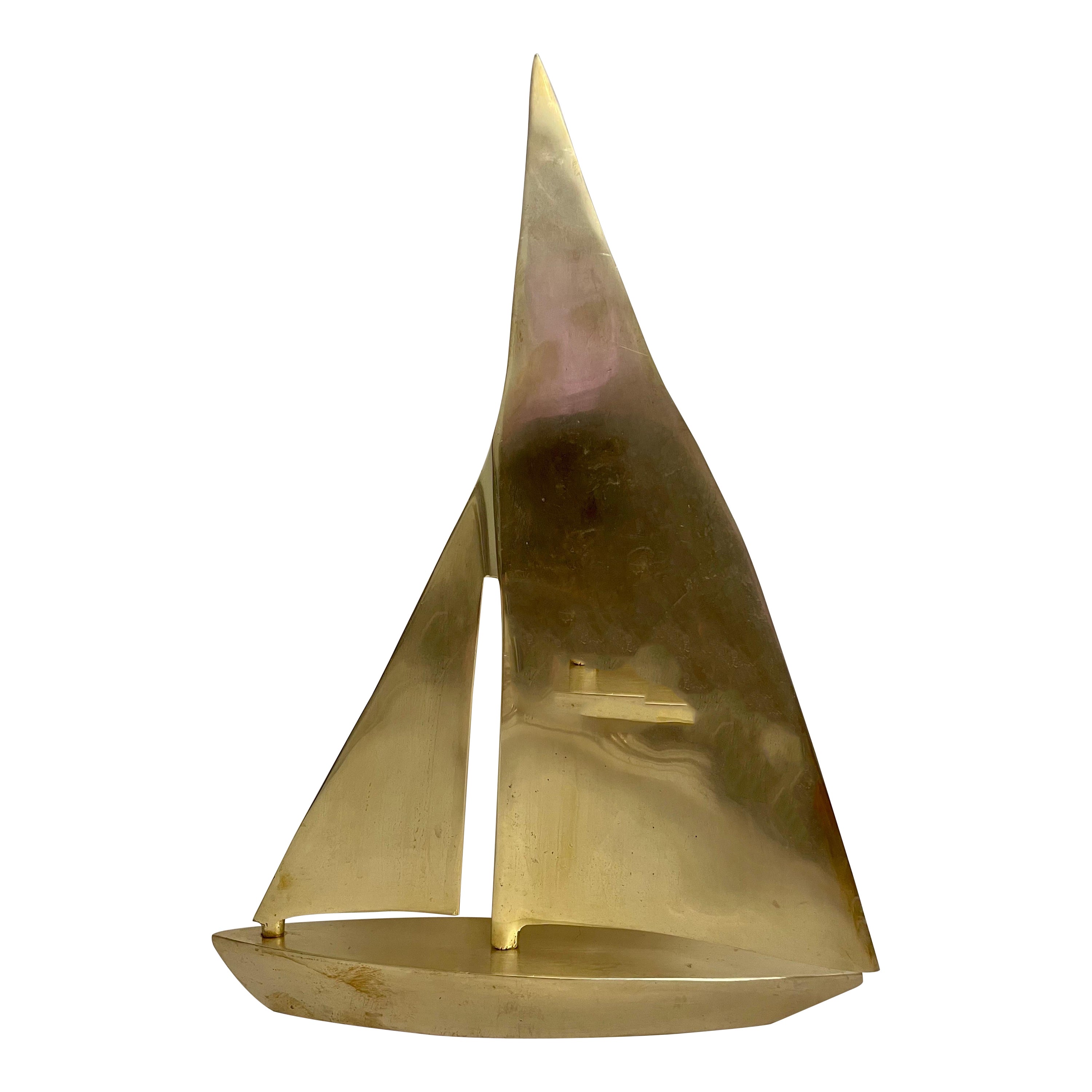 Large Solid Brass Sailboat Sculpture  For Sale