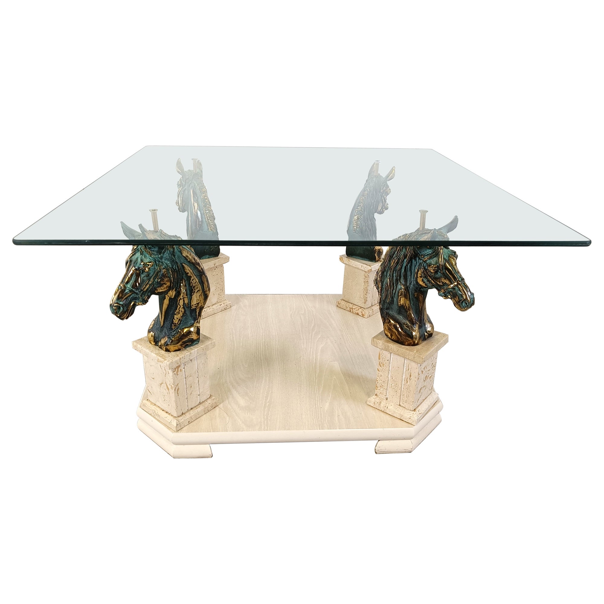 Vintage brass horse head coffee table, 1970s For Sale