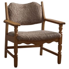 Henning Kjærnulf, "Razorblade" Armchair in Oak & Lambswool, Danish Modern 1960s