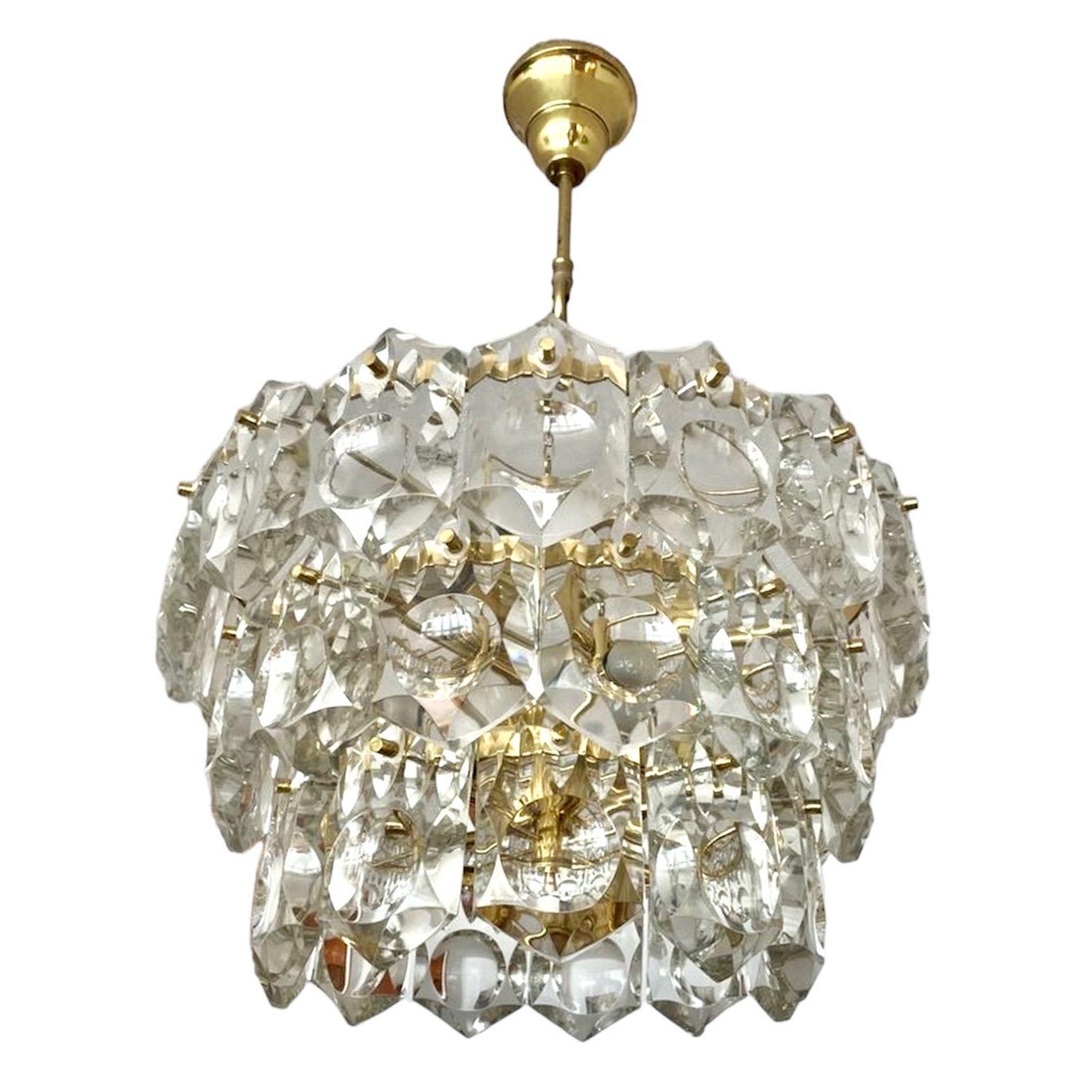 Kinkeldey Chandelier Glass Cristal with Gilt Gold, Austria, 1960