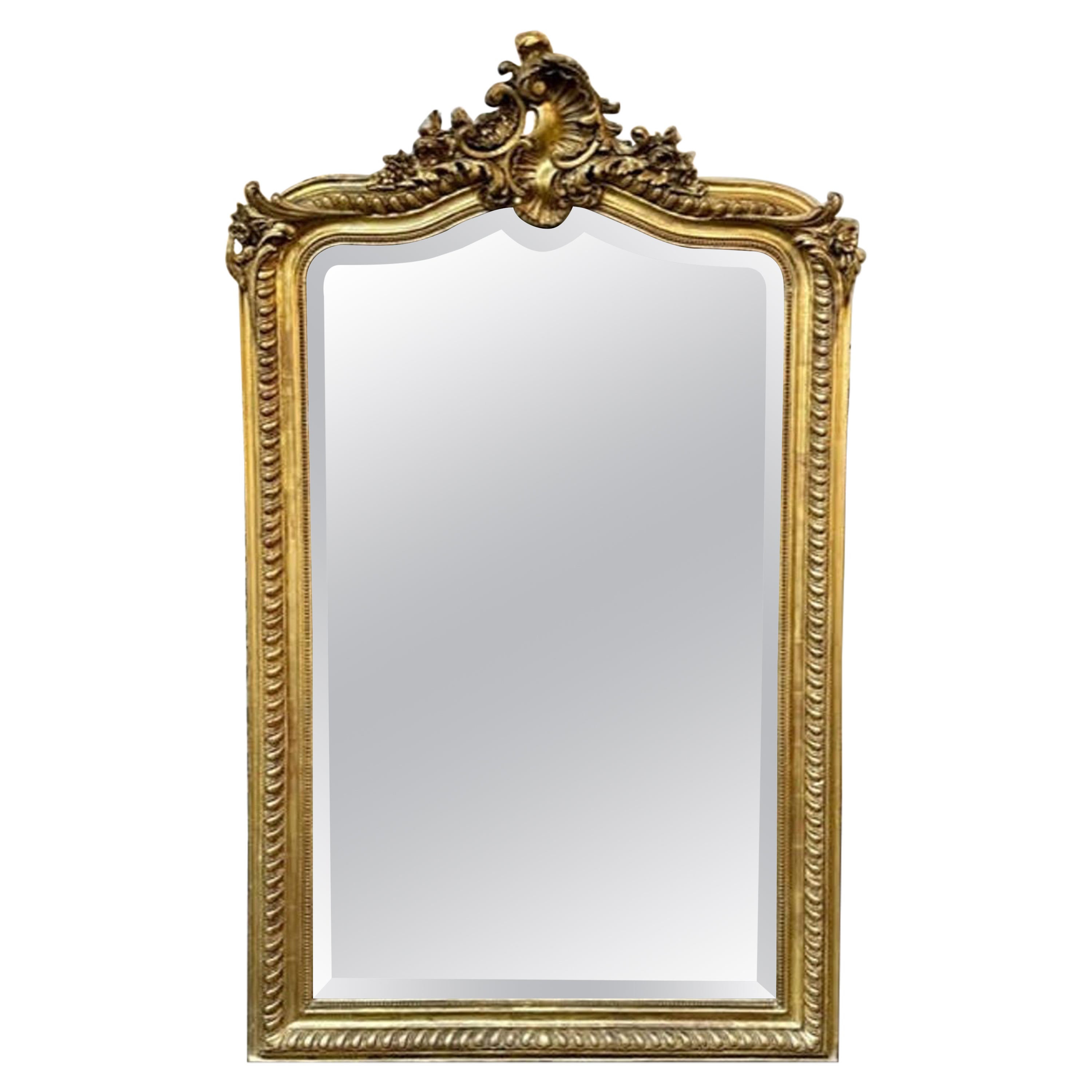 19th Century French Louis XV Carved and Giltwood Mirror For Sale