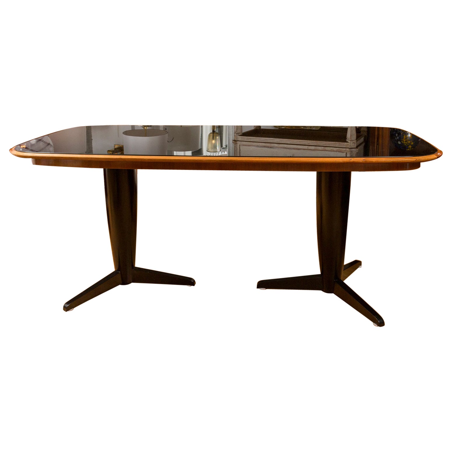 Mid Century Italian Modernist Double Pedestal Table For Sale