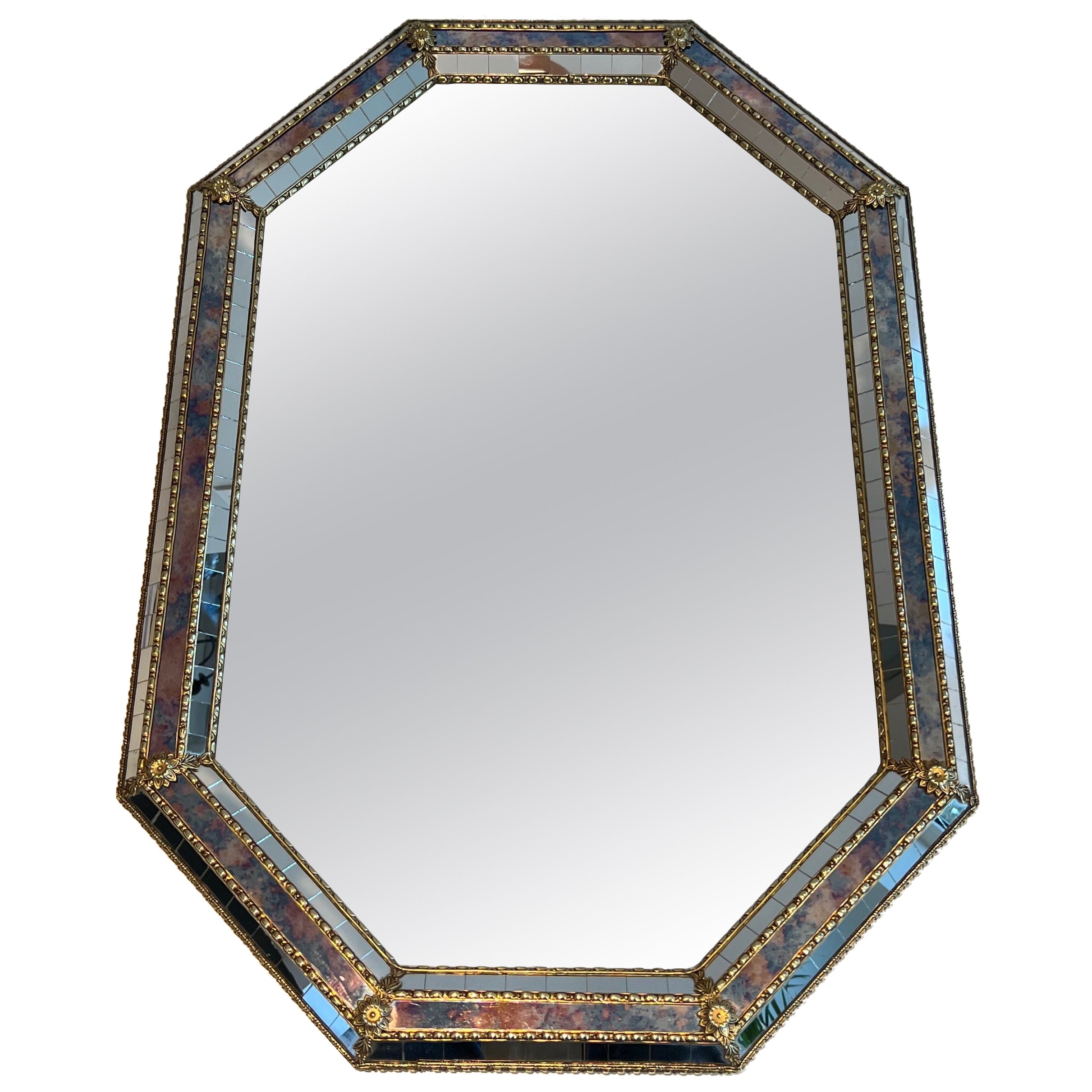 Rectangular Multi-Facets Mirror with Brass Garlands For Sale