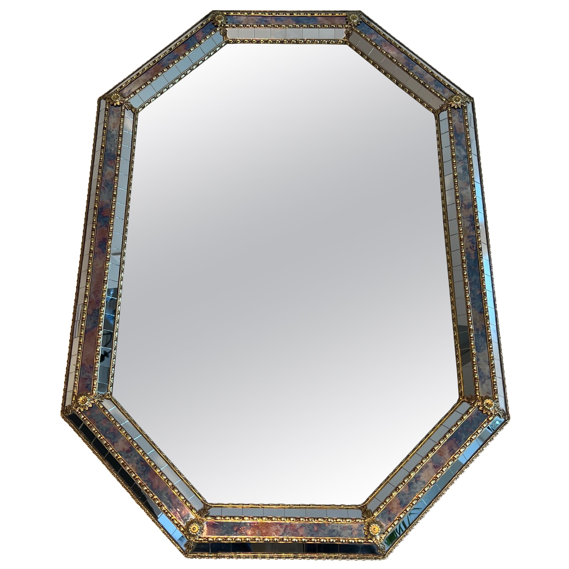 Rectangular Multi-Facets Mirror with Brass Garlands