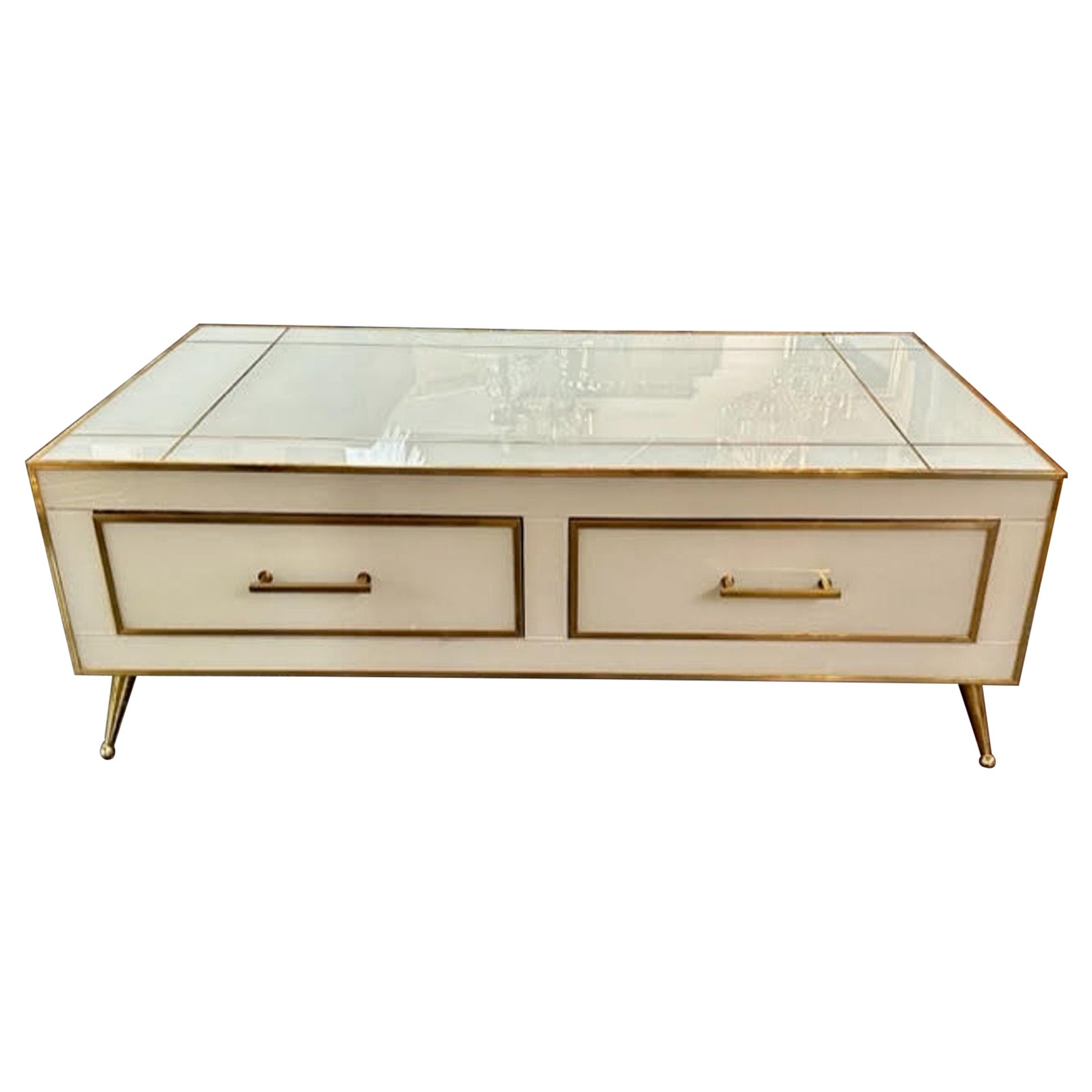 Modern White Murano Glass and Brass Coffee Table For Sale
