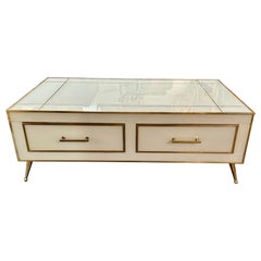 Modern White Murano Glass and Brass Coffee Table